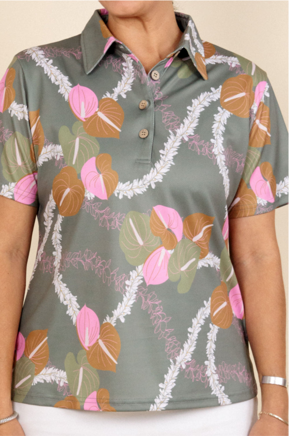 Women's Activewear Polo - Olive Woven Lei
