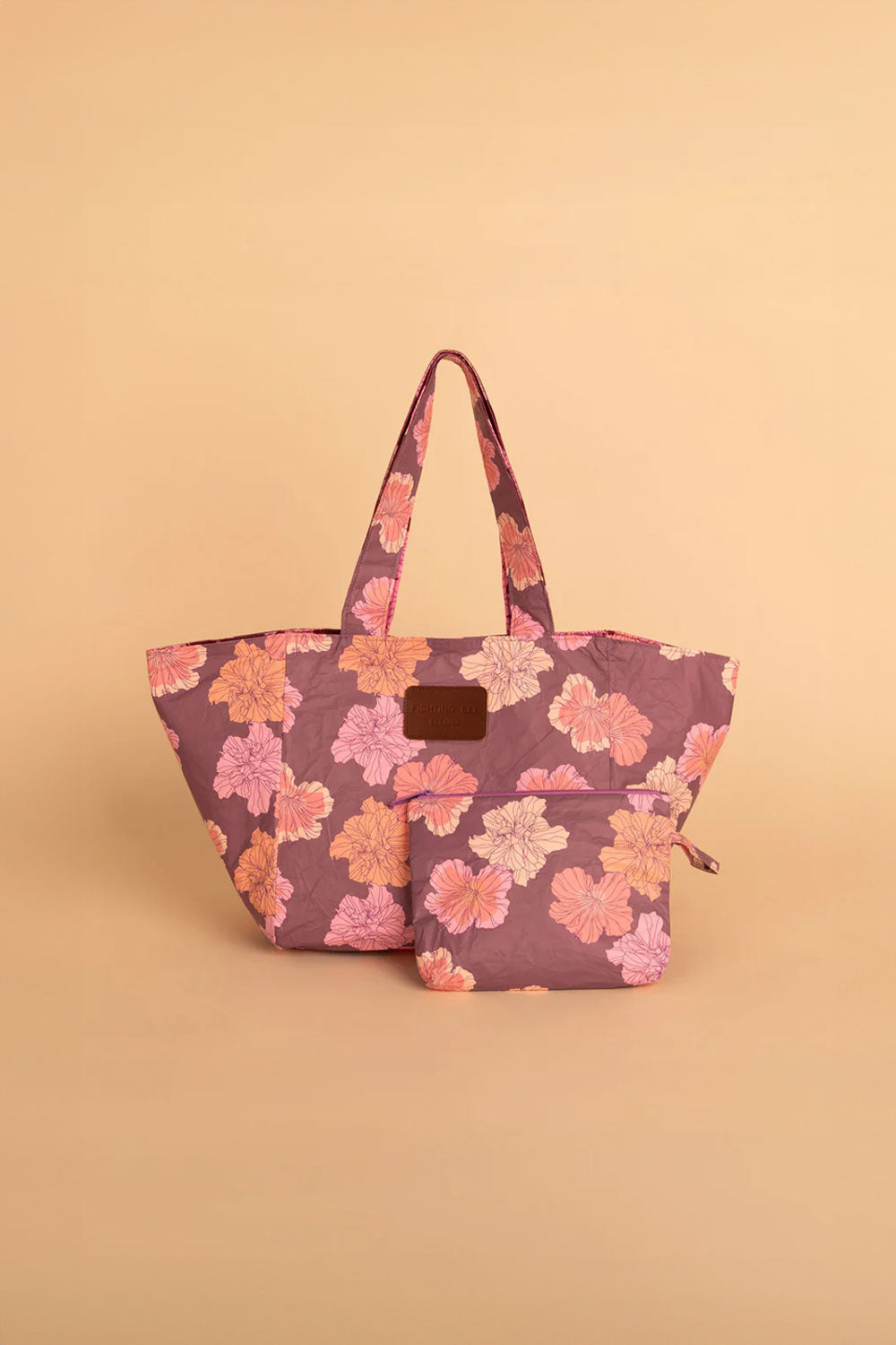 Small Reversible Tote - Garnet/Romance Summer Hibiscus