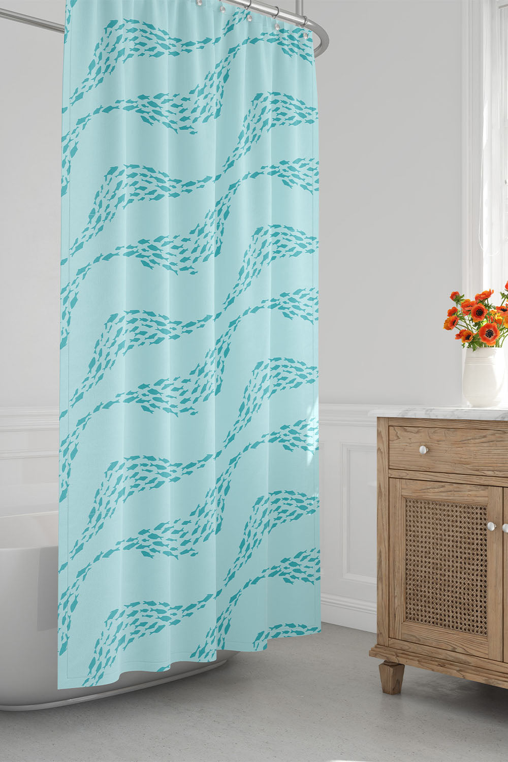 Shower Curtain - Aqua Fish Wave